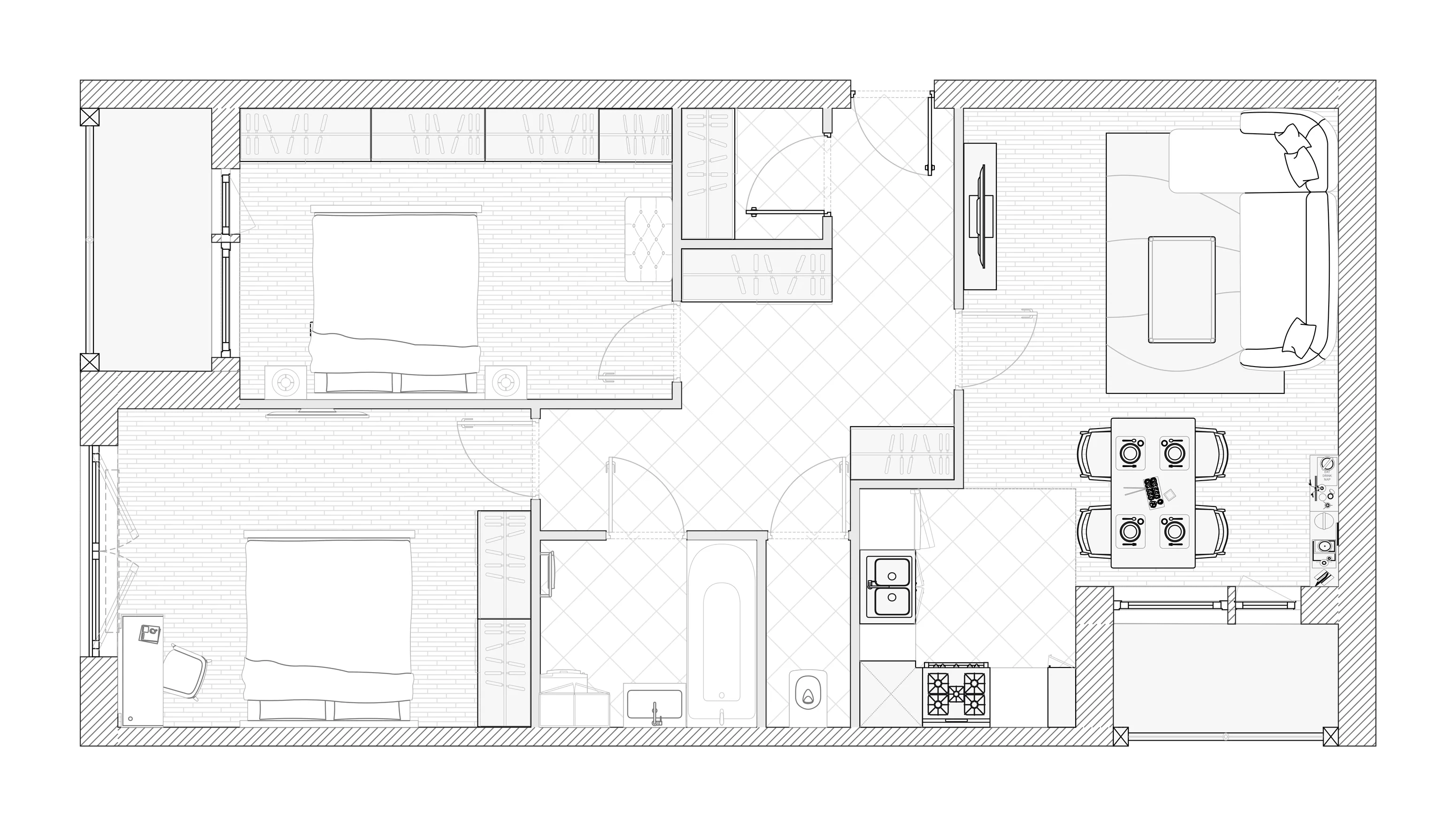 Původní půdorys bytu s nábytkem